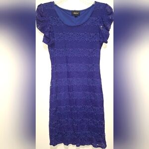 IZ BYER BLUE FITTED EMBELLISHED MINI DRESS